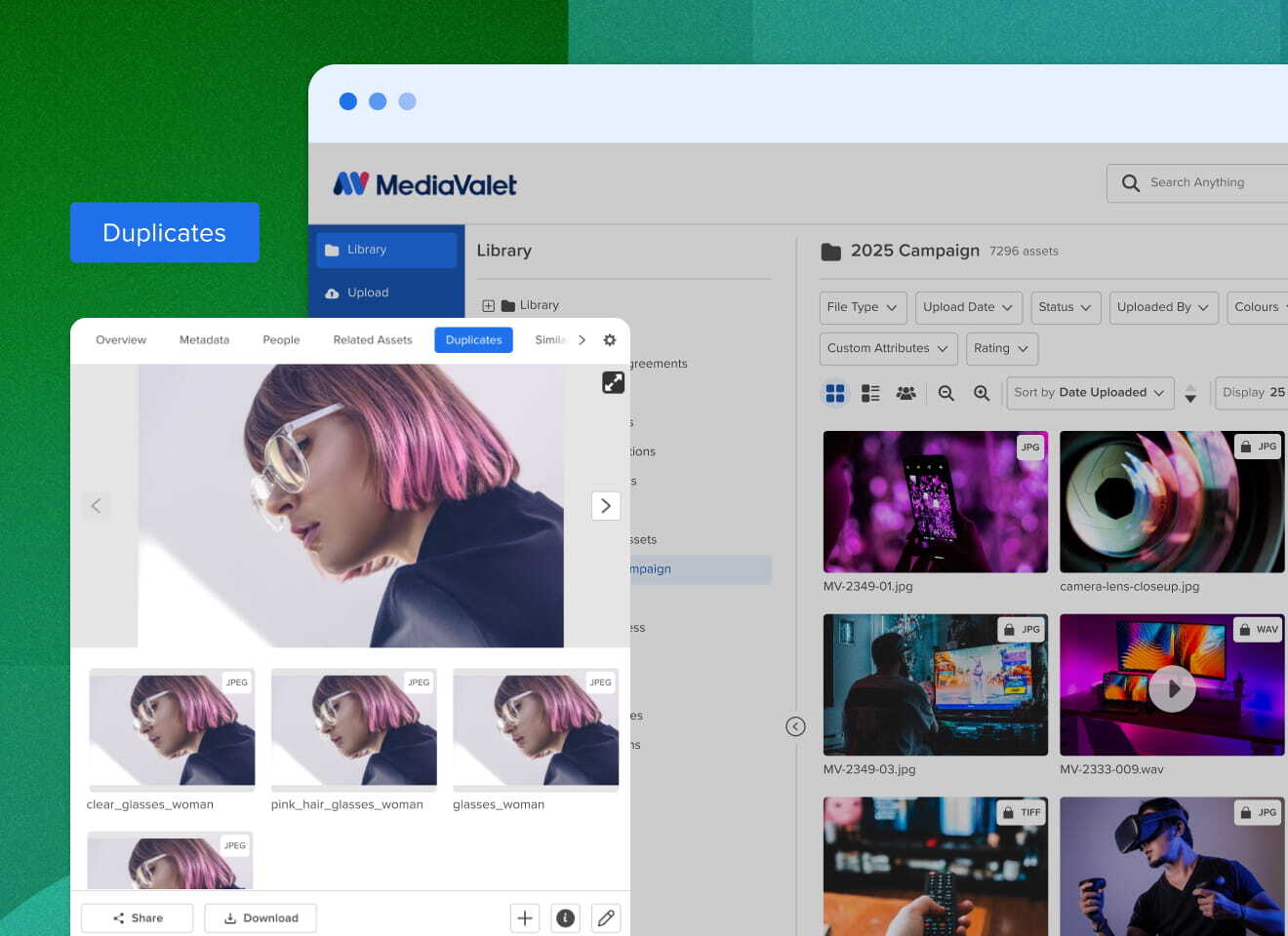 DAM software screenshots showing pictures of search results using artificial intelligence