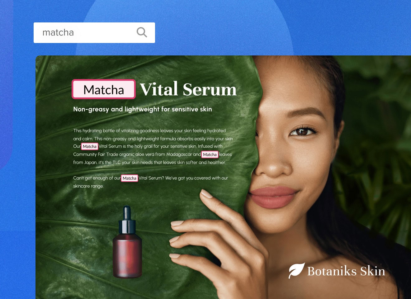 Screenshot of artificial intelligence doing a search for the word "matcha" on an ad