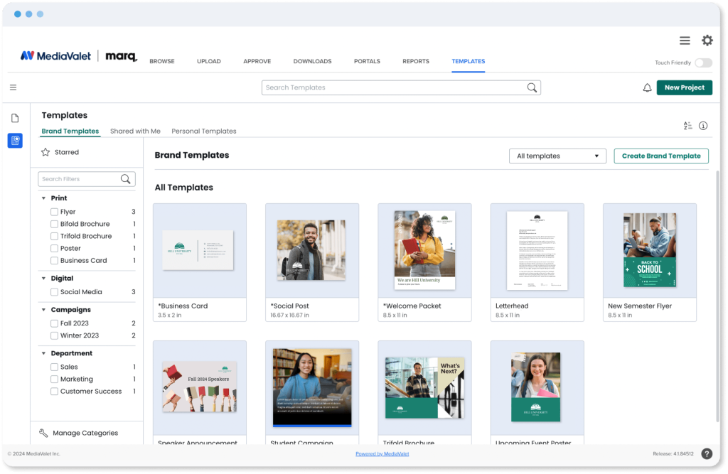 Marq Templating product screen of a Higher Education use case