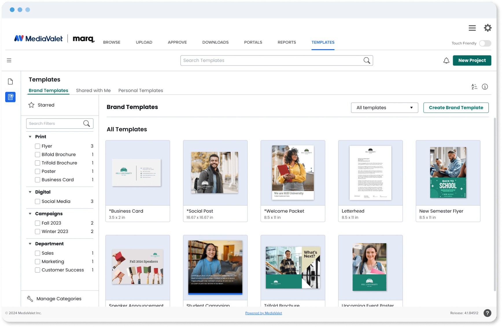 Marq Templating product screen of a Higher Education use case