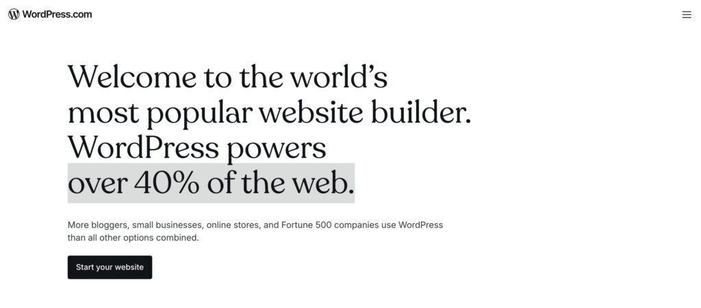 WordPress CMS homescreen Screen