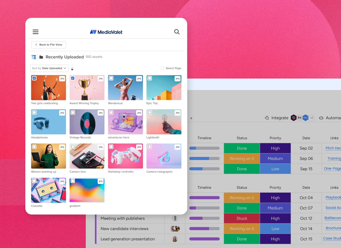 MediaValet Integrations Connector module on monday.com screen