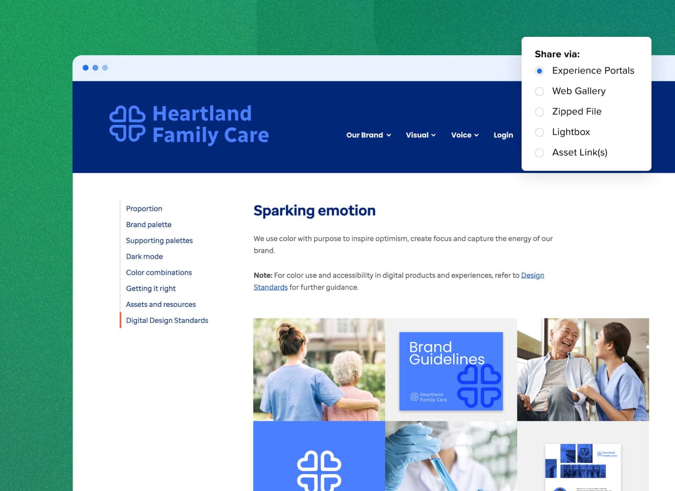 MediaValet Experience Portals featuring a healthcare company's brand.