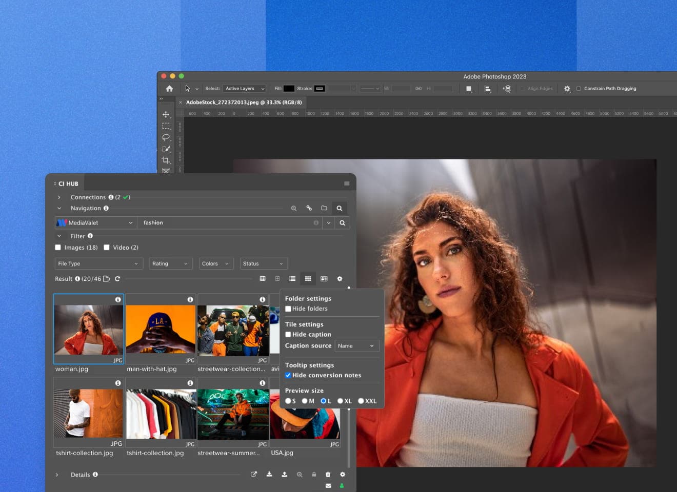 MediaValet CI Hub module on photoshop product screen