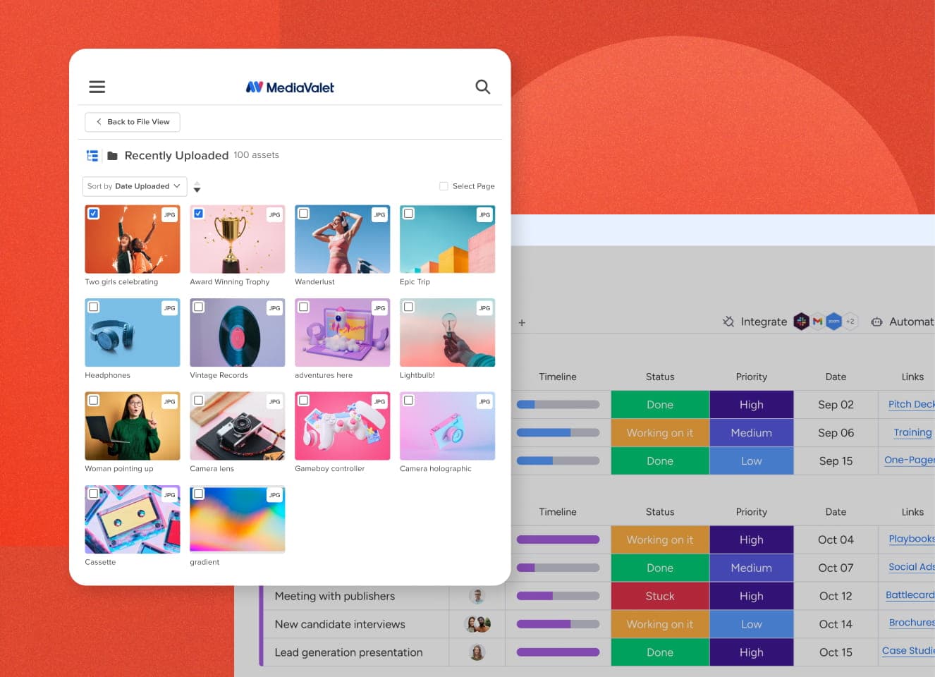 MediaValet Integrations Connector module on monday.com screen