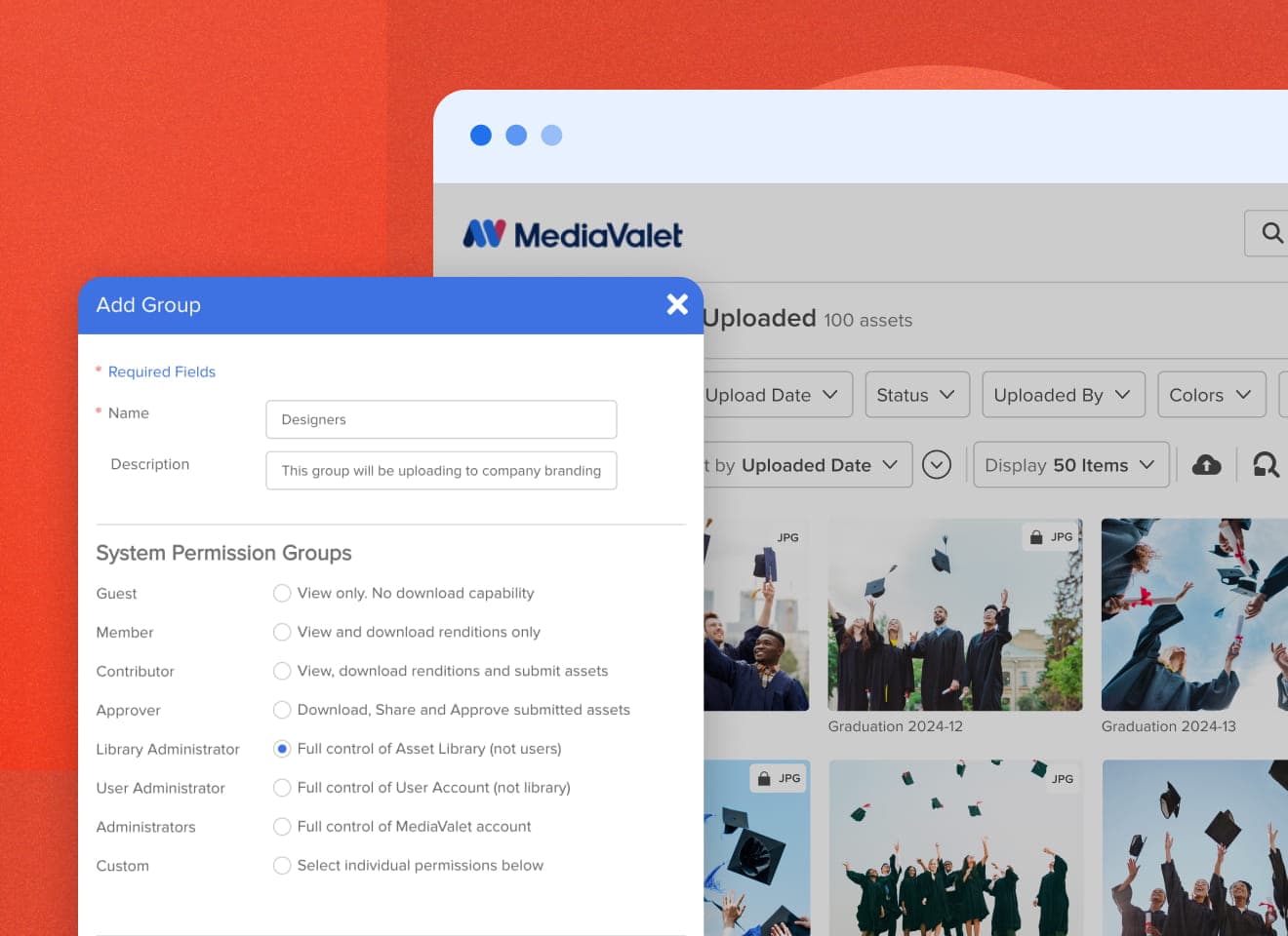 System Permission Group Module on MediaValet Screen