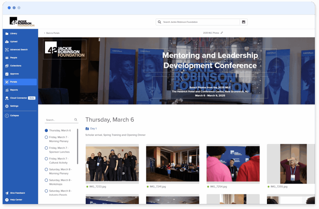 Jackie Robinson Foundation MediaValet portal screenshot