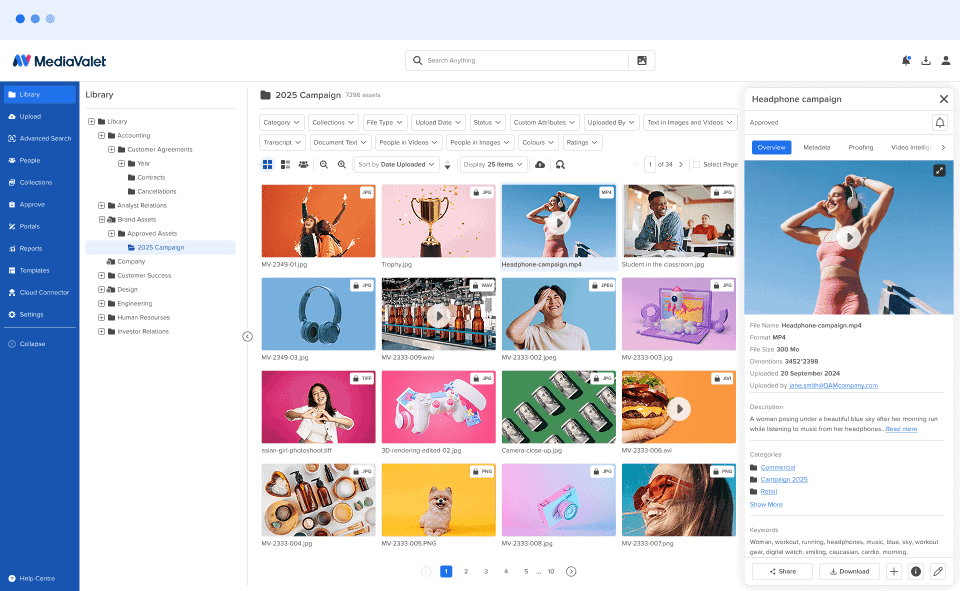 MediaValet generic asset panel opened