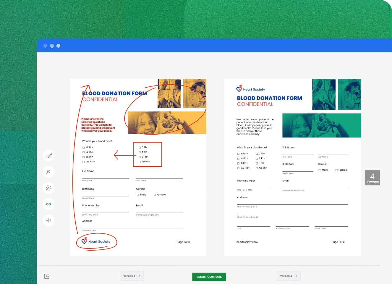 Screenshot of proofing software showing a document with edit feature highlighted