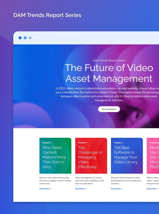 Screen showing image of woman's face and title The Future of Video