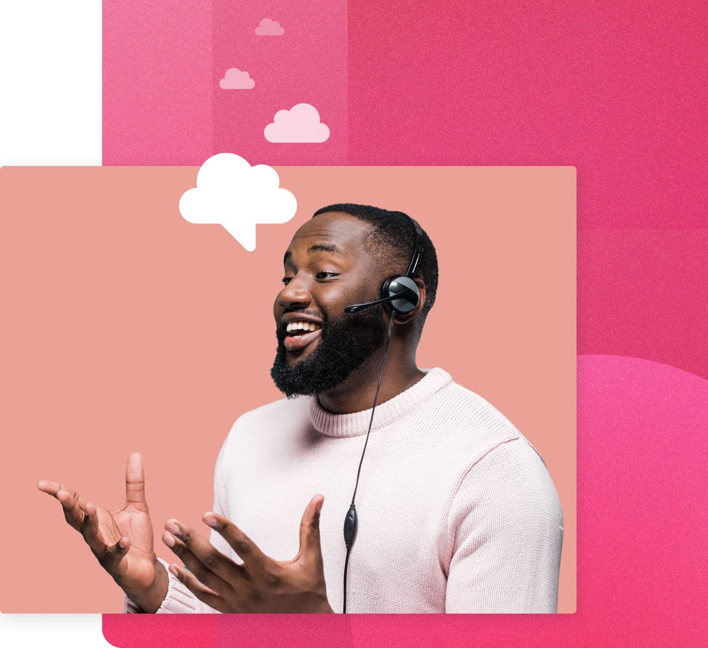 man wearing a headset providing customer support to a mediavalet customer 