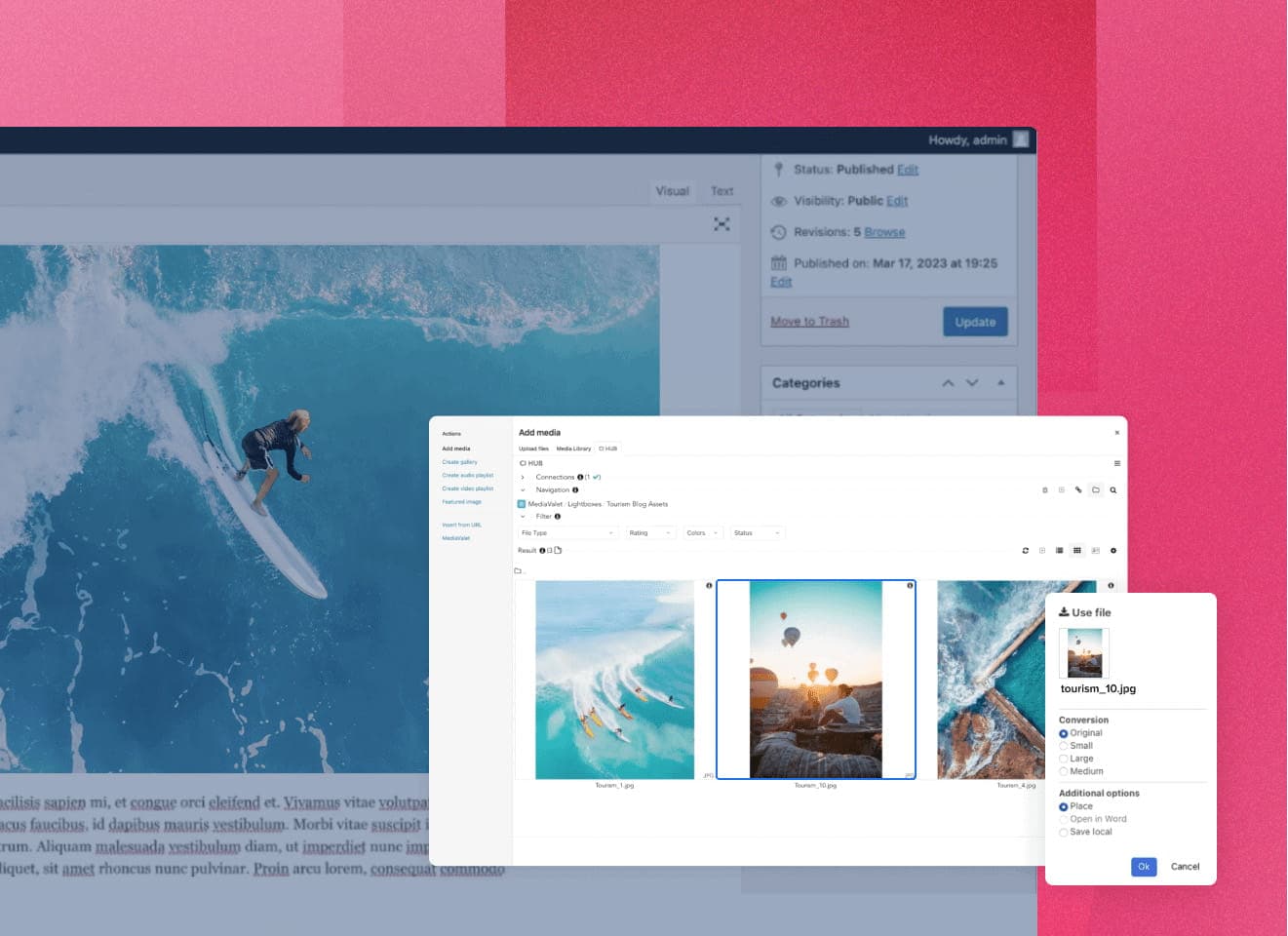 Screenshot showing photos being added to a DAM using an integration