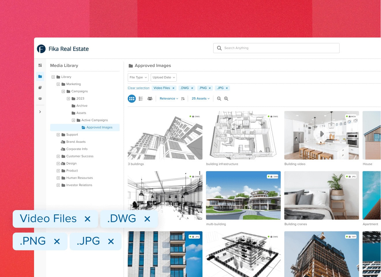 Screenshot of Fika Real Estate DAM highlighting autocad files