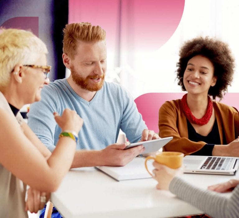 a team having a meeting around the same table