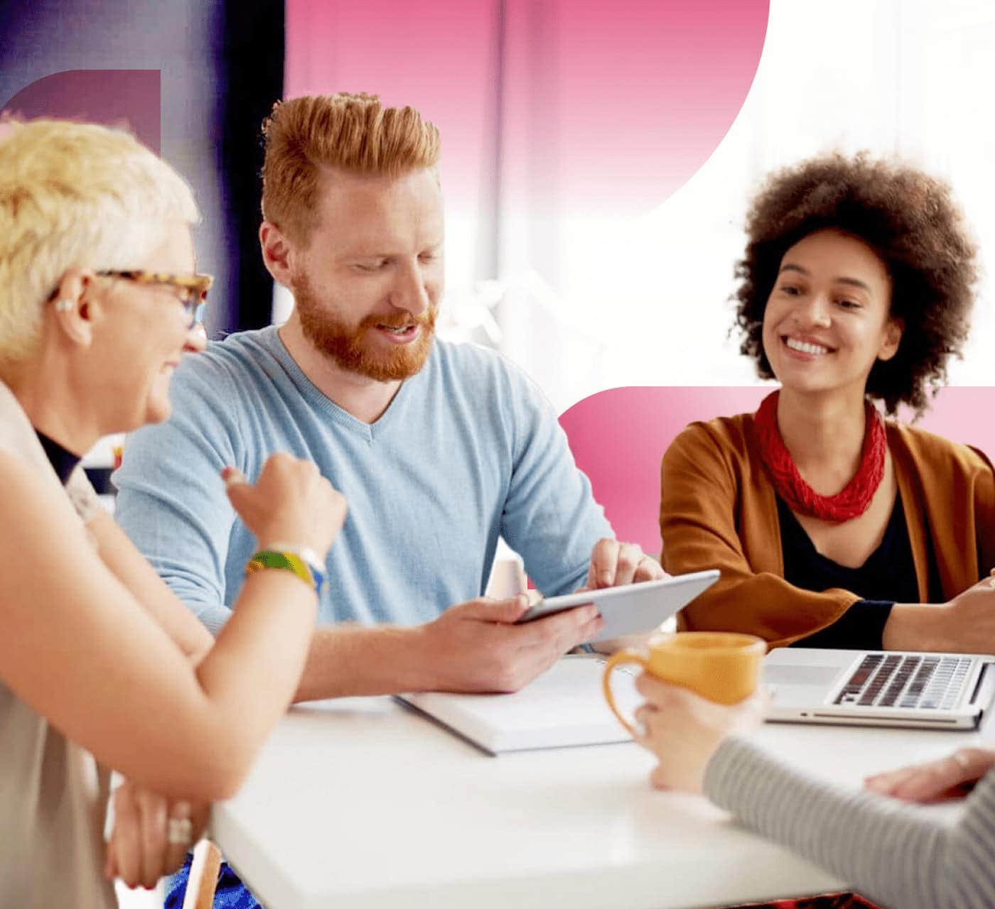 a team having a meeting around the same table