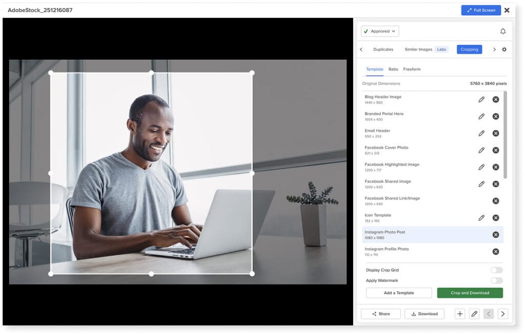 Screenshot showing image of man working on computer utilizing image cropping feature