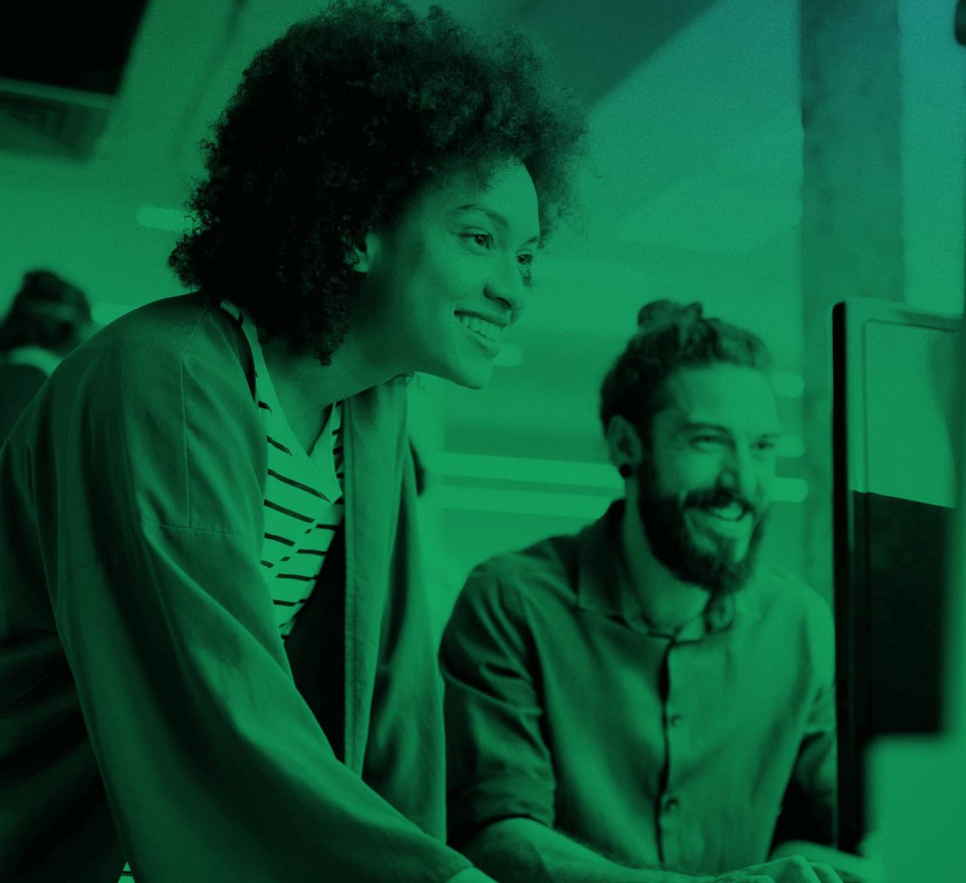 Woman and man working together in an office