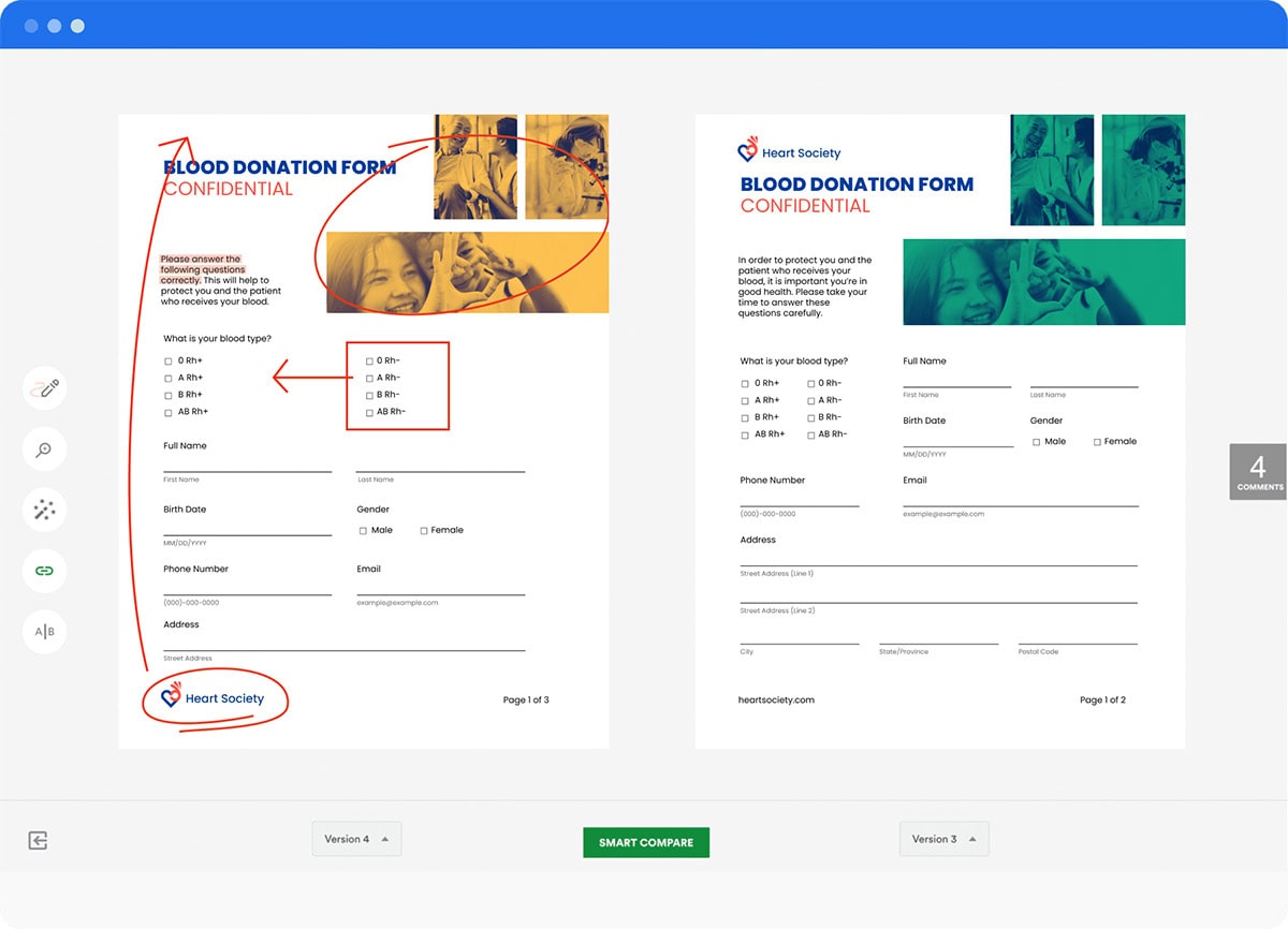 Screenshot of proofing software showing a document with edit feature highlighted