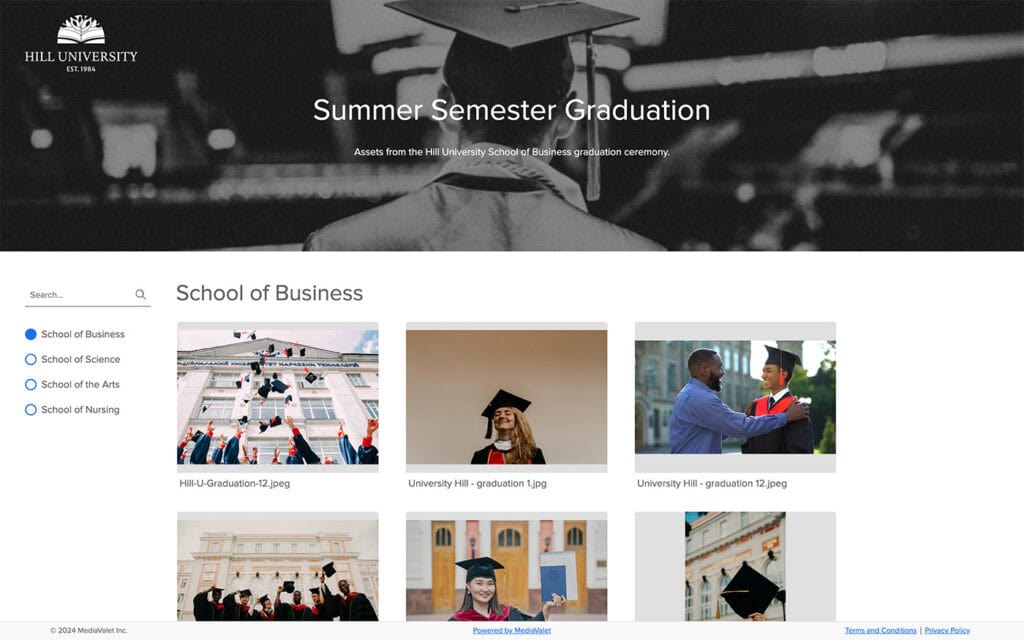 Screenshot of Hill University's graduation photos in a brand portal