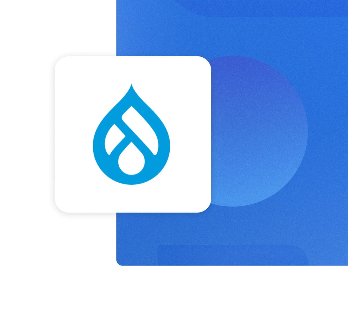 Drupal logo on a blue background