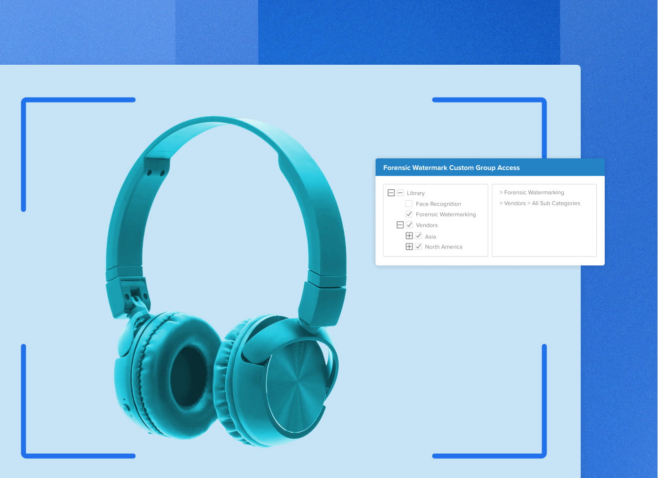 Blue headphones with forensic watermarking feature window