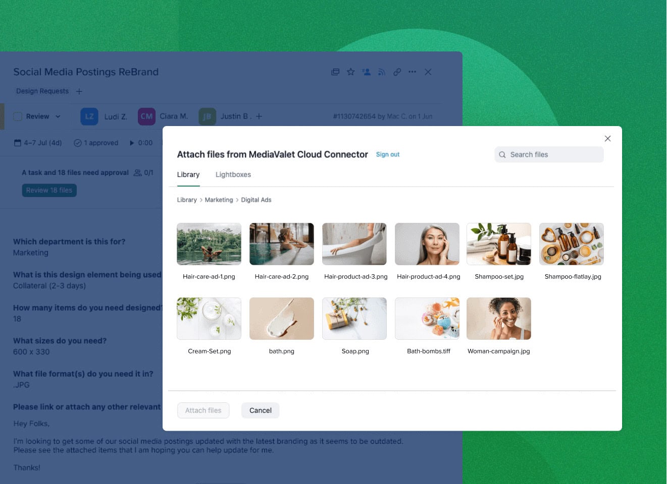 Screenshot showing images being attached to a dam from Wrike software