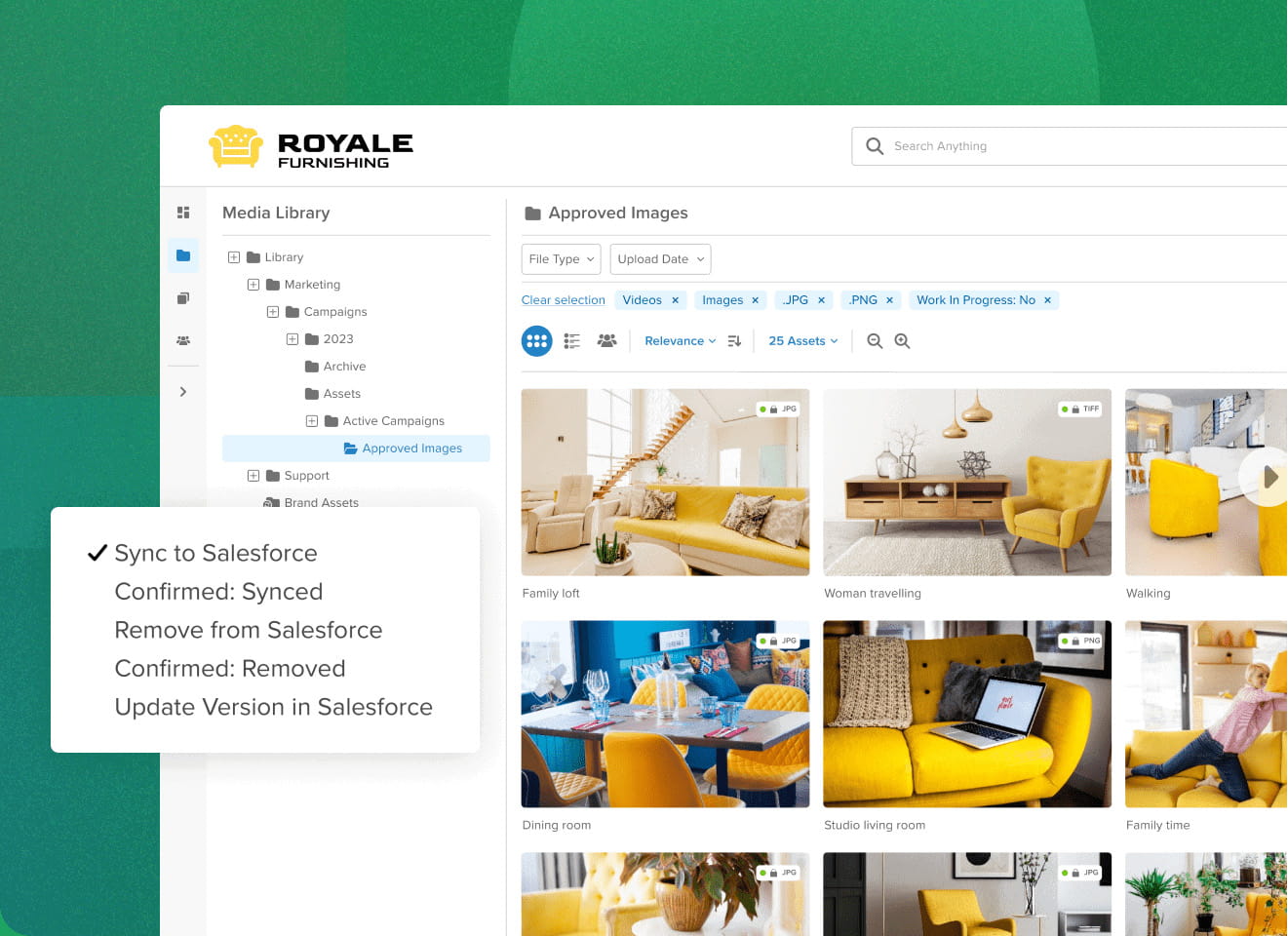 Royal Furnishing's DAM synced to Salesforce software